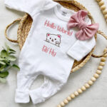 Bộ Liền Thân Sơ Sinh Thêu Tên Bé Gái Có Bao Tay, Bao Chân Lật - BT033