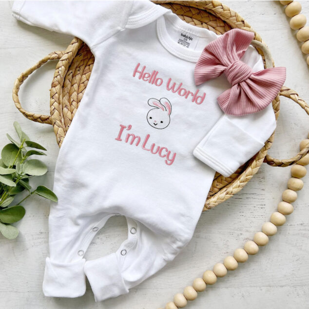 Bộ Liền Thân Sơ Sinh Thêu Tên Bé Gái Có Bao Tay, Bao Chân Lật - BT023