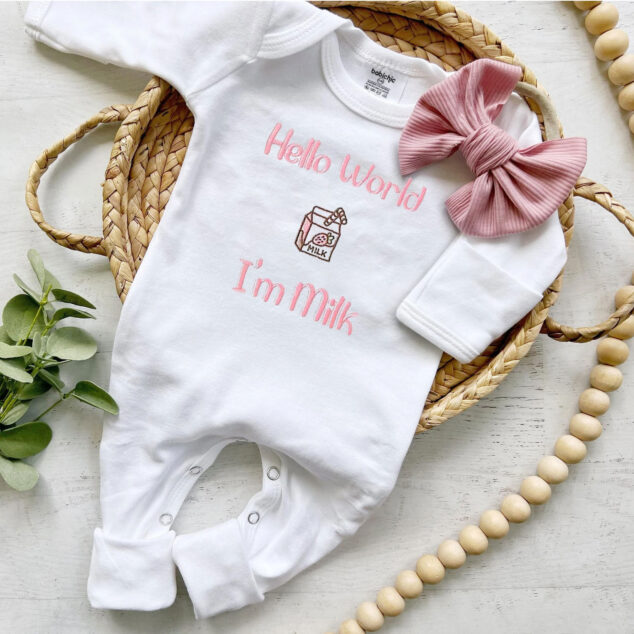 Bộ Liền Thân Sơ Sinh Thêu Tên Bé Gái Có Bao Tay, Bao Chân Lật - BT029
