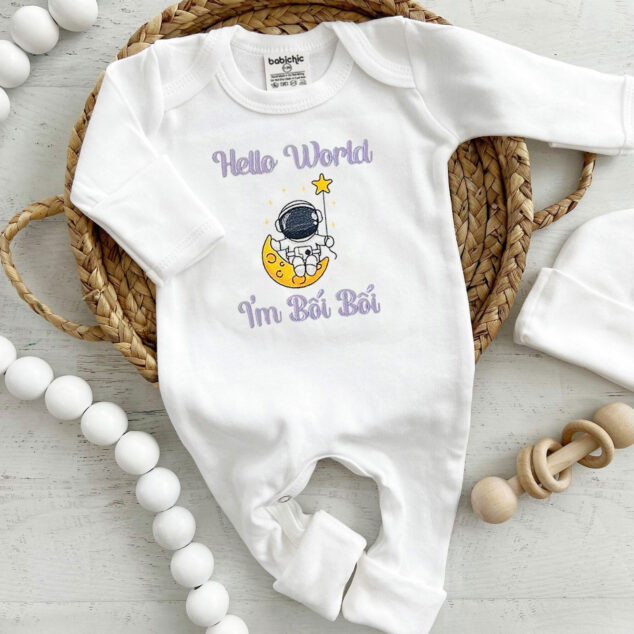 Bộ Liền Thân Sơ Sinh Thêu Tên Bé Gái Có Bao Tay, Bao Chân Lật - BT037