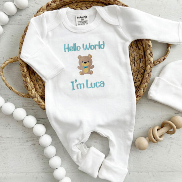 Bộ Liền Thân Trẻ Sơ Sinh Thêu Tên Bé Trai Có Bao Tay, Bao Chân Lật - BT036