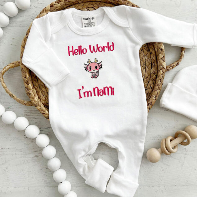 Bộ Liền Thân Sơ Sinh Thêu Tên Bé Gái Có Bao Tay, Bao Chân Lật - BT027
