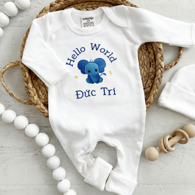 Bộ Liền Thân Trẻ Sơ Sinh Thêu Tên Bé Trai Có Bao Tay, Bao Chân Lật - BT041