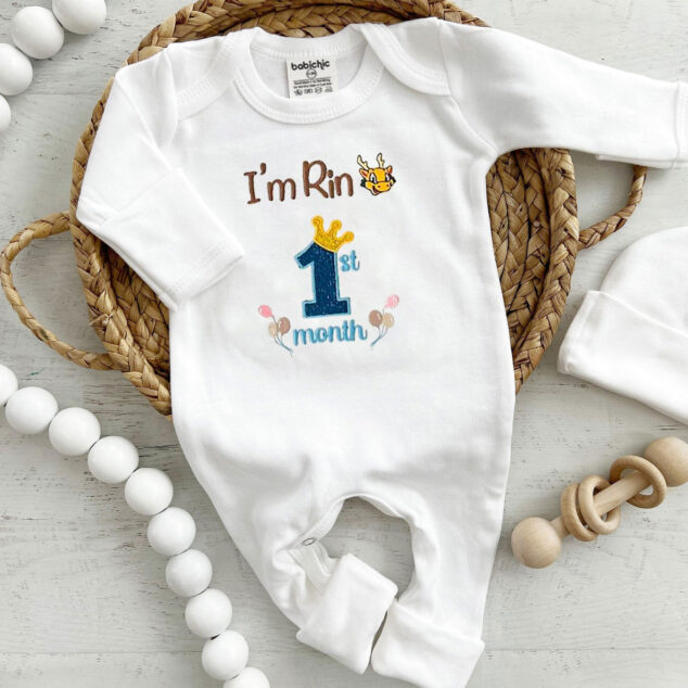 Bộ Liền Thân Trẻ Sơ Sinh Thêu Tên Bé Trai Có Bao Tay, Bao Chân Lật - BT020