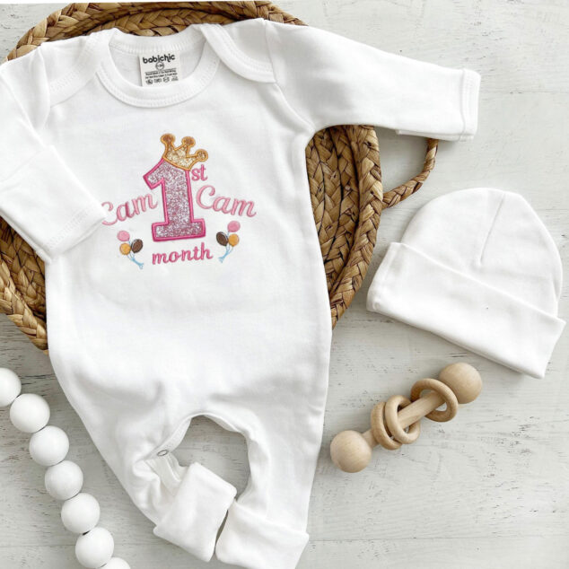 Bộ Liền Thân Sơ Sinh Thêu Tên Bé Gái Có Bao Tay, Bao Chân Lật - BT039