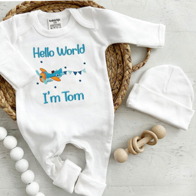 Bộ Liền Thân Trẻ Sơ Sinh Thêu Tên Bé Trai Có Bao Tay, Bao Chân Lật - BT032