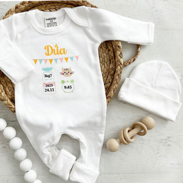 Bộ Liền Thân Trẻ Sơ Sinh Thêu Tên Bé Trai Có Bao Tay, Bao Chân Lật - BT024