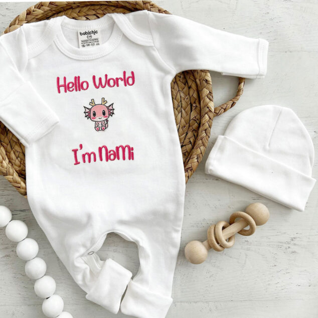 Bộ Liền Thân Sơ Sinh Thêu Tên Bé Gái Có Bao Tay, Bao Chân Lật - BT027