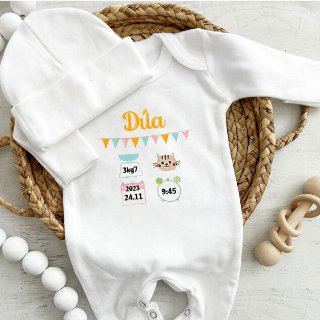 Bộ Liền Thân Trẻ Sơ Sinh Thêu Tên Bé Trai Có Bao Tay, Bao Chân Lật - BT024