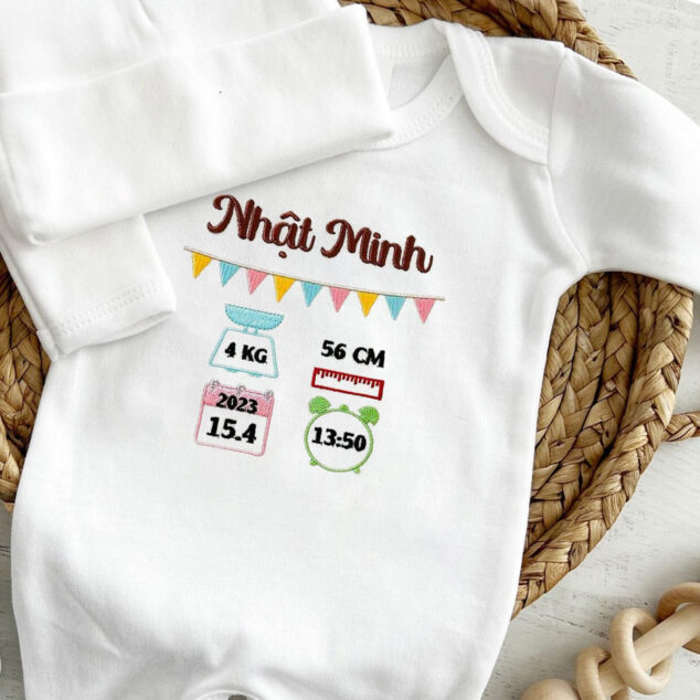 Bộ Liền Thân Trẻ Sơ Sinh Thêu Tên Bé Trai Có Bao Tay, Bao Chân Lật - BT030