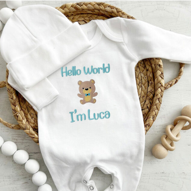 Bộ Liền Thân Trẻ Sơ Sinh Thêu Tên Bé Trai Có Bao Tay, Bao Chân Lật - BT036