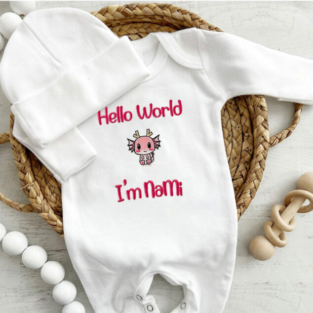 Bộ Liền Thân Sơ Sinh Thêu Tên Bé Gái Có Bao Tay, Bao Chân Lật - BT027
