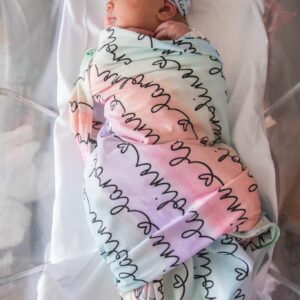 Personalized Rainbow Name Blanket minky swaddle gown knot hat bow hospital coming home outfit boy girl newborn baby receiving gift – 5