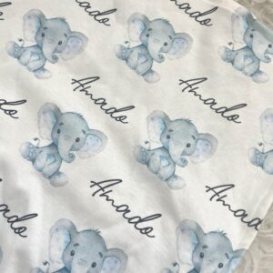 Personalized baby blanket and knot over hat with baby elephants, personalized name swaddle newborn baby girl baby boy, baby shower gifts – 6